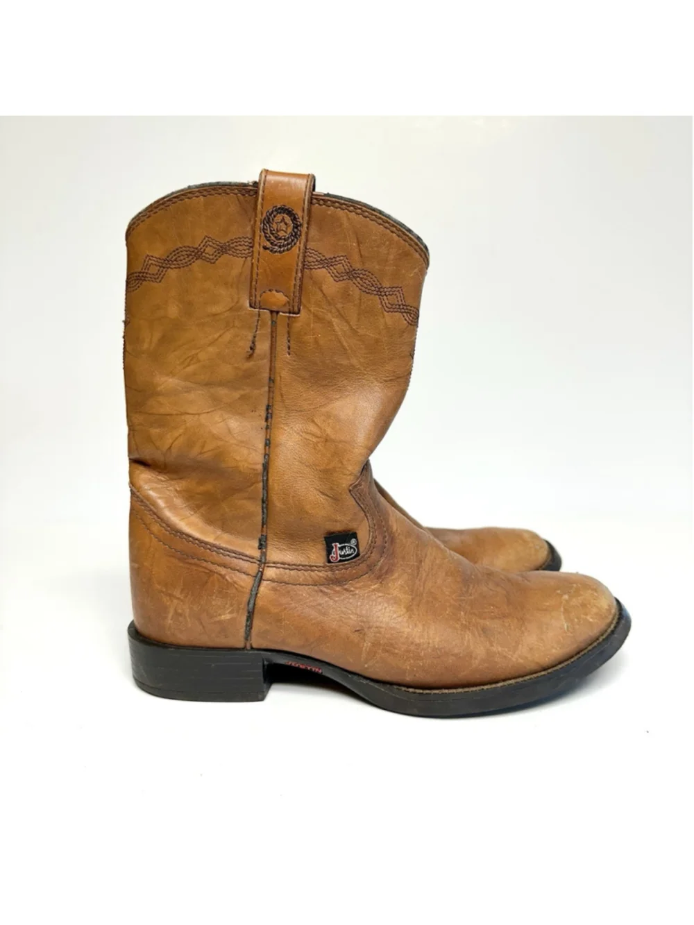Justin CR0508 Women's Roper Boots Brown Leather Western Work Pull On Size 6.5 B